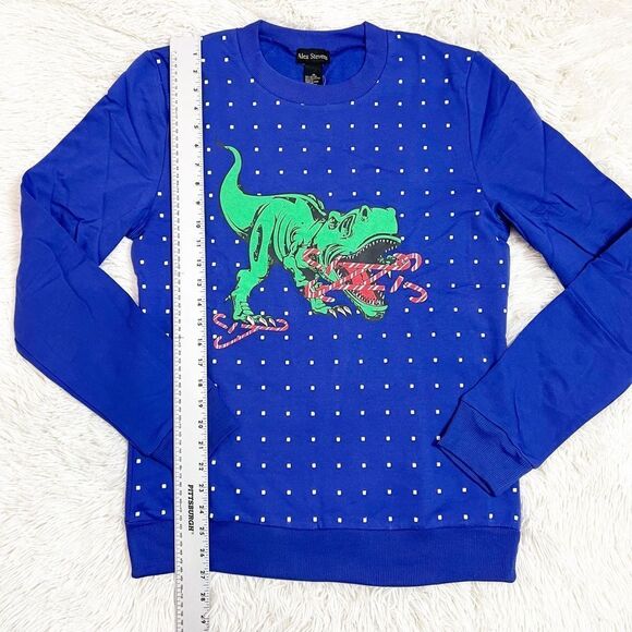 Alex Stevens Lightweight Blue Christmas Dinosaur Polka Dot Sweatshirt Medium - Picture 3 of 6